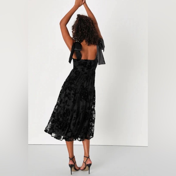 Lulus Sweet Essence Black Floral Burnout Velvet Tie-Strap Midi Dress - Picture 3 of 10